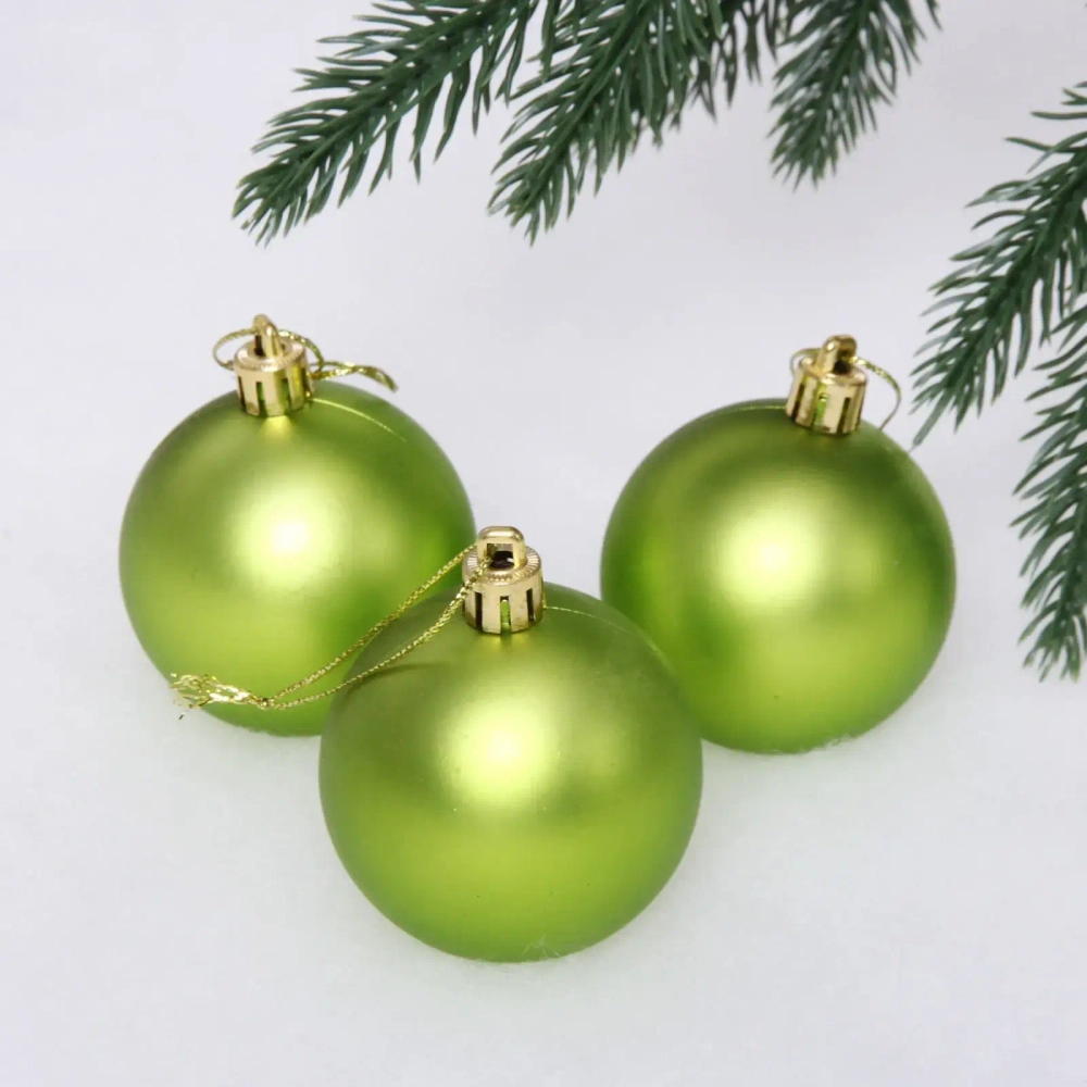 Новогодние шары 6 см (набор 3 шт) «Матовый», салатовый