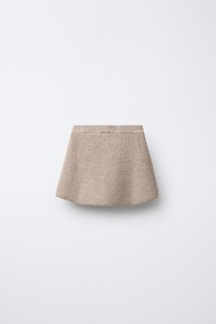 ZARA ТРИКОТАЖНАЯ ЮБКА С БАНТИКАМИ, ПЕСОЧНЫЙ МЕЛАНЖ