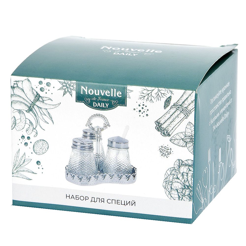 Набор для специй 3 пр (солонка, перечница, баночка для горчицы) на металлической подставке