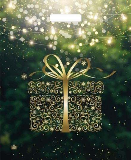 Новогодние пакеты "Золотой подарок" 38х45+6см 60мкм (50/500шт)