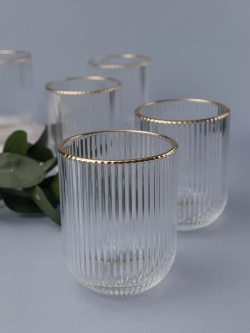 Набор ребристых стаканов для воды, 6 шт. с золотой каймой