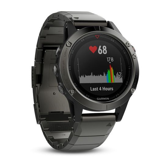 Умные мужские спортивные часы Garmin Fenix 5 Sapphire - серые с металлическим браслетом 010-01688-21