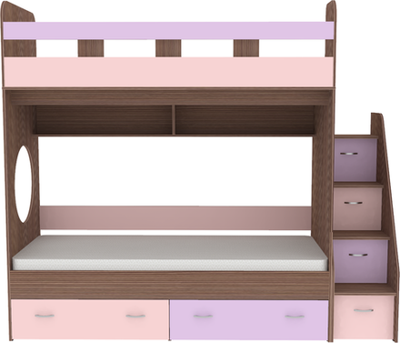 Двухъярусная кровать КарИВи Юниор 1 90х200 Бодего Темный Ирис Розовый