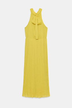 ZARA ПЛАТЬЕ МИДИ ПЛИССЕ, ЛАЙМОВЫЙ