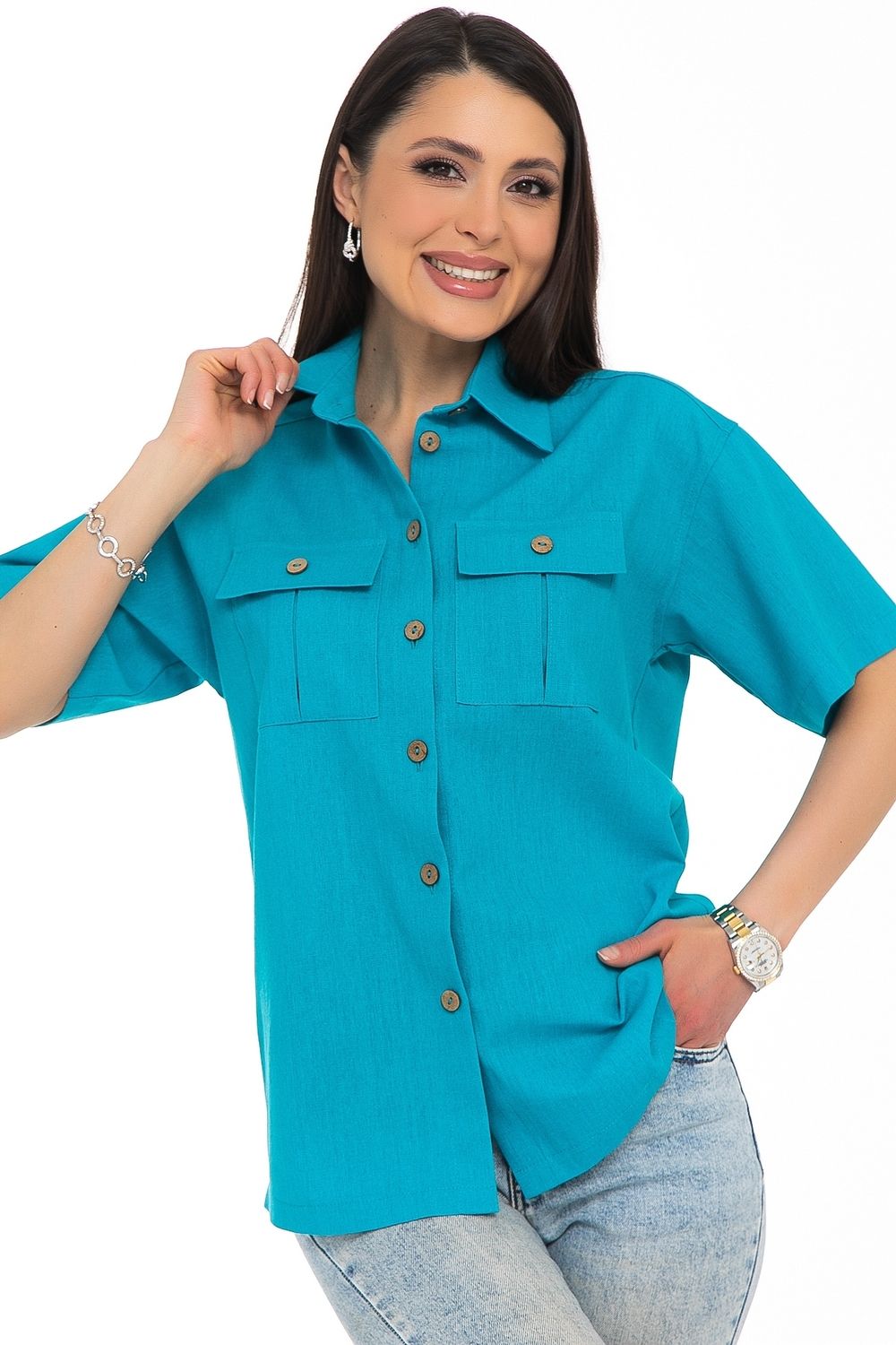 Рубашка Отличная (лён, бирюза) Diolche