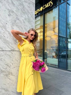 Платье изо льна в желтом цвете