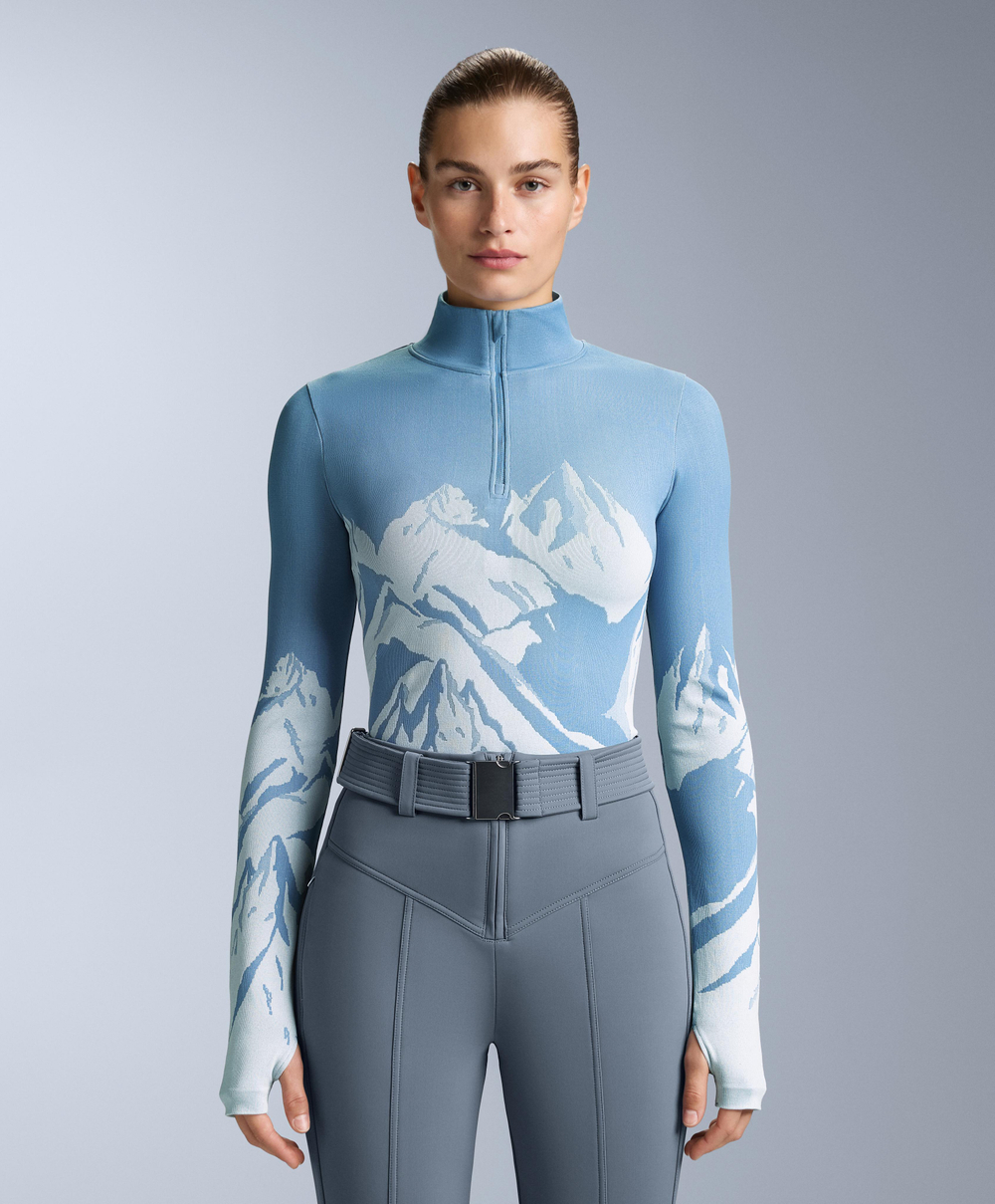 Oysho Бесшовная термофутболка базового слоя с молнией, голубой