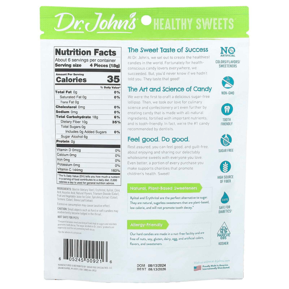 Dr. John's Healthy Sweets, Creamsicle Swirl, карамель, ежевика, голубая малина, апельсин, персик и клубника, без сахара, 109 г (3,85 унции)
