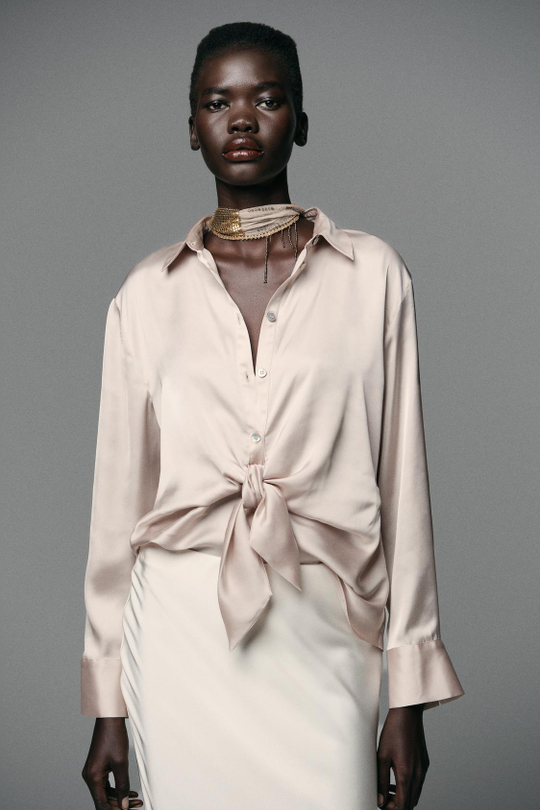 ZARA АТЛАСНАЯ РУБАШКА С УЗЛОМ, КАВА