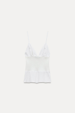ZARA КОМБИНИРОВАННЫЙ ТОП ИЗ ПОПЛИНА, БЕЛЫЙ