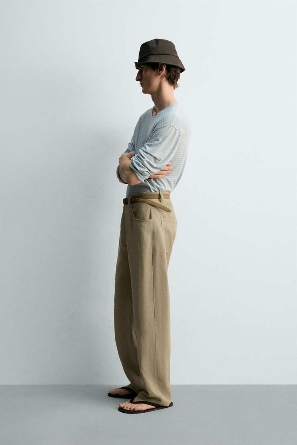 ZARA ЖАККАРДОВАЯ ФУТБОЛКА В ПОЛОСКУ, ГОЛУБОЙ