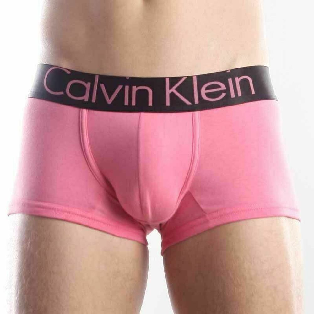 Мужские трусы хипсы розовые с черной резинкой Calvin Klein Steel Black Waistband Pink