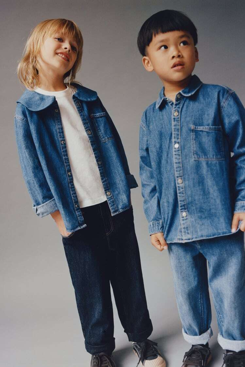 ZARA ДЖИНСОВАЯ РУБАШКА БЕЗ РИСУНКА, ВЫЦВЕТШИЙ СИНИЙ