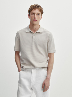 Massimo Dutti Хлопковая футболка-поло с короткими рукавами, бежевый