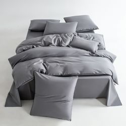 Комплект постельного белья Однотонный Сатин Элитный «Элегантный пепел»