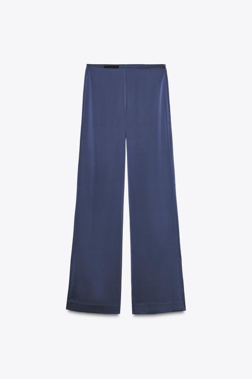 ZARA АТЛАСНЫЕ БРЮКИ С ВЫСОКОЙ ПОСАДКОЙ, ТЕМНО-СИНИЙ