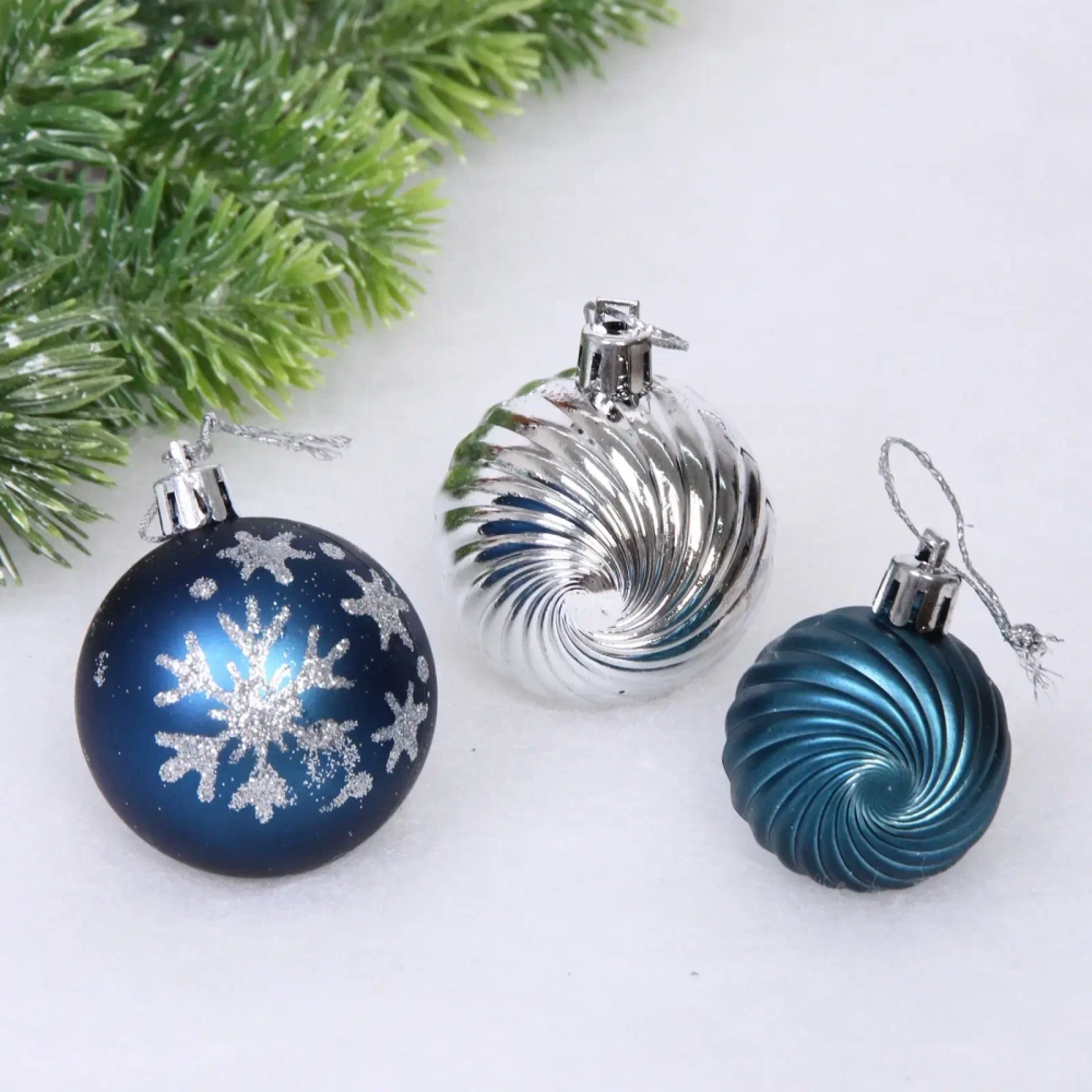 Набор шаров «Christmas» 5 см + 4 см (24 предметов), Сапфир/Серебро