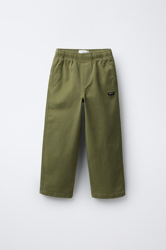 ZARA БРЮКИ STRAIGHT С НАШИВКОЙ, ЗЕЛЕНОВАТЫЙ