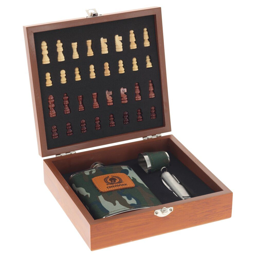 GAEM Набор подарочный (шахматы, фляжка, 250 мл, L20 W19 H6 см