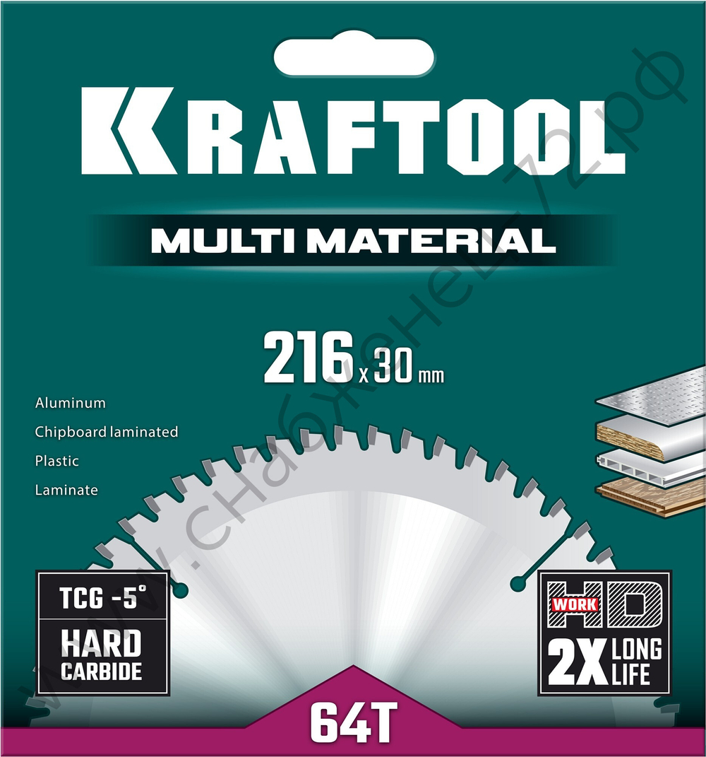 KRAFTOOL Multi Material 216х30мм 64Т, диск пильный по алюминию