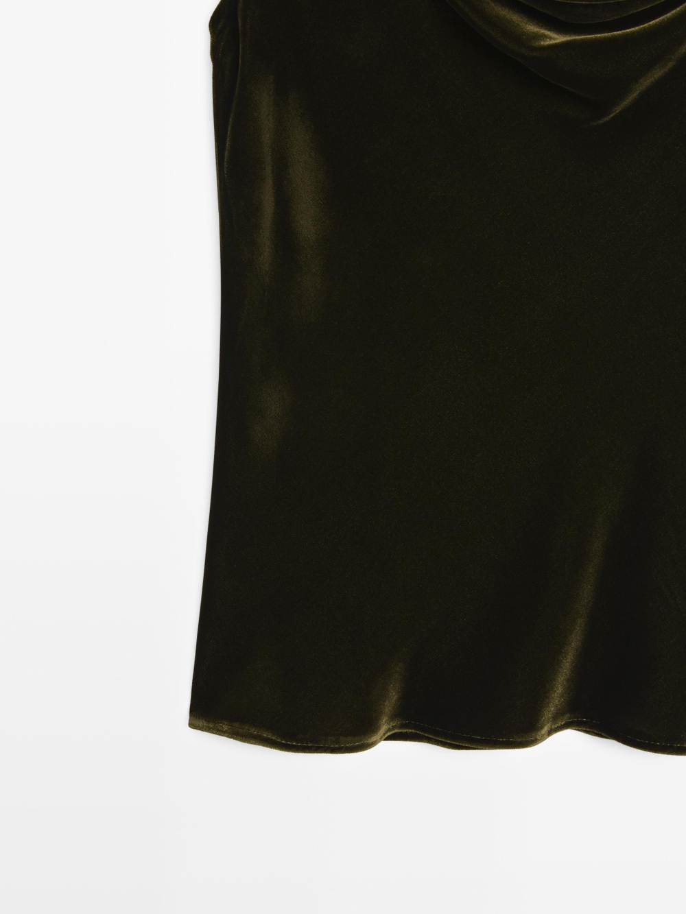 Massimo Dutti Бархатный топ с драпировкой, оливково-зеленый