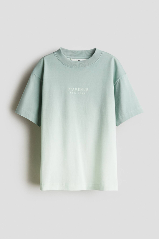 H&M Футболка из хлопка с принтом, бирюзовый
