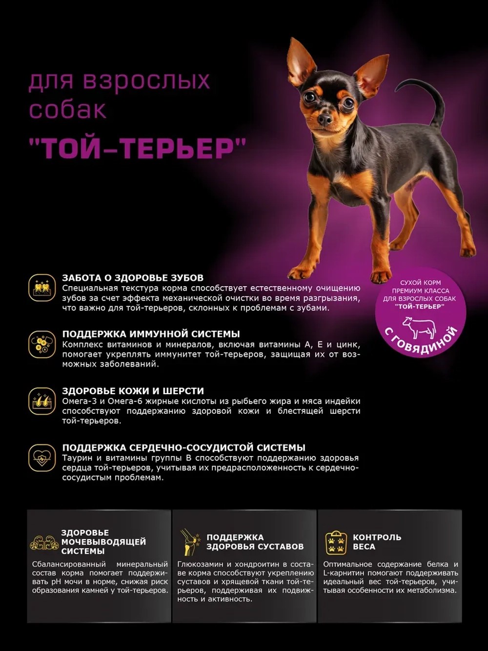 Корм сухой для собак породы Той-терьер, с говядиной, 800 гр