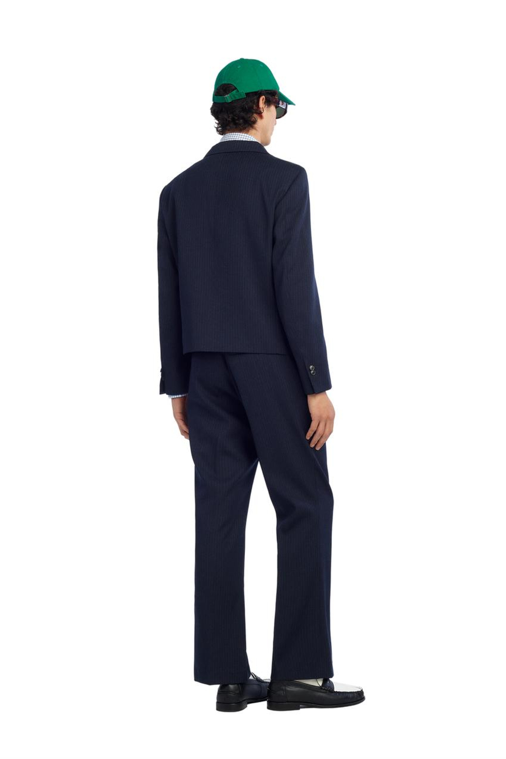 ZARA X BENITO ANTONIO КОСТЮМНЫЕ БРЮКИ-КЛЕШ В ТОНКУЮ ПОЛОСКУ, ТЕМНО-СИНИЙ