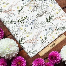 Ткань бязь утончённые веточки с листвой