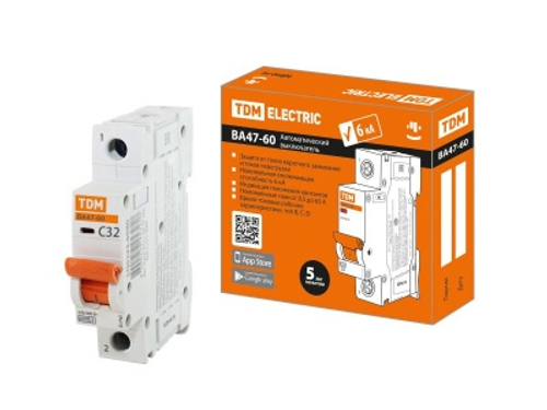 Автоматический выключатель ВА47-60 1Р 32А 6кА х-ка С TDM