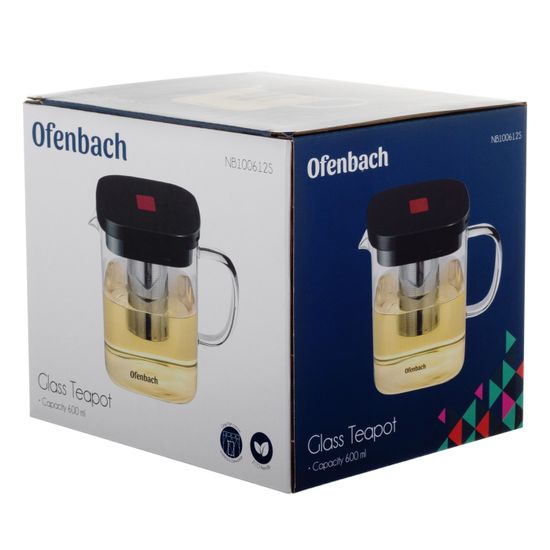 Стеклянный заварочный чайник 0,6 л. Ofenbach NB 100612S с ситечком