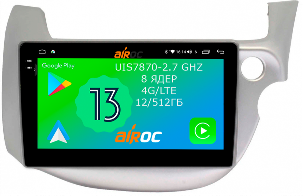 Магнитола для Honda FIT 2 2007-2014, FIT Shuttle - Airoc 2K AU-1902 на Android 13, TS20, 12/512Гб, SIM-слот