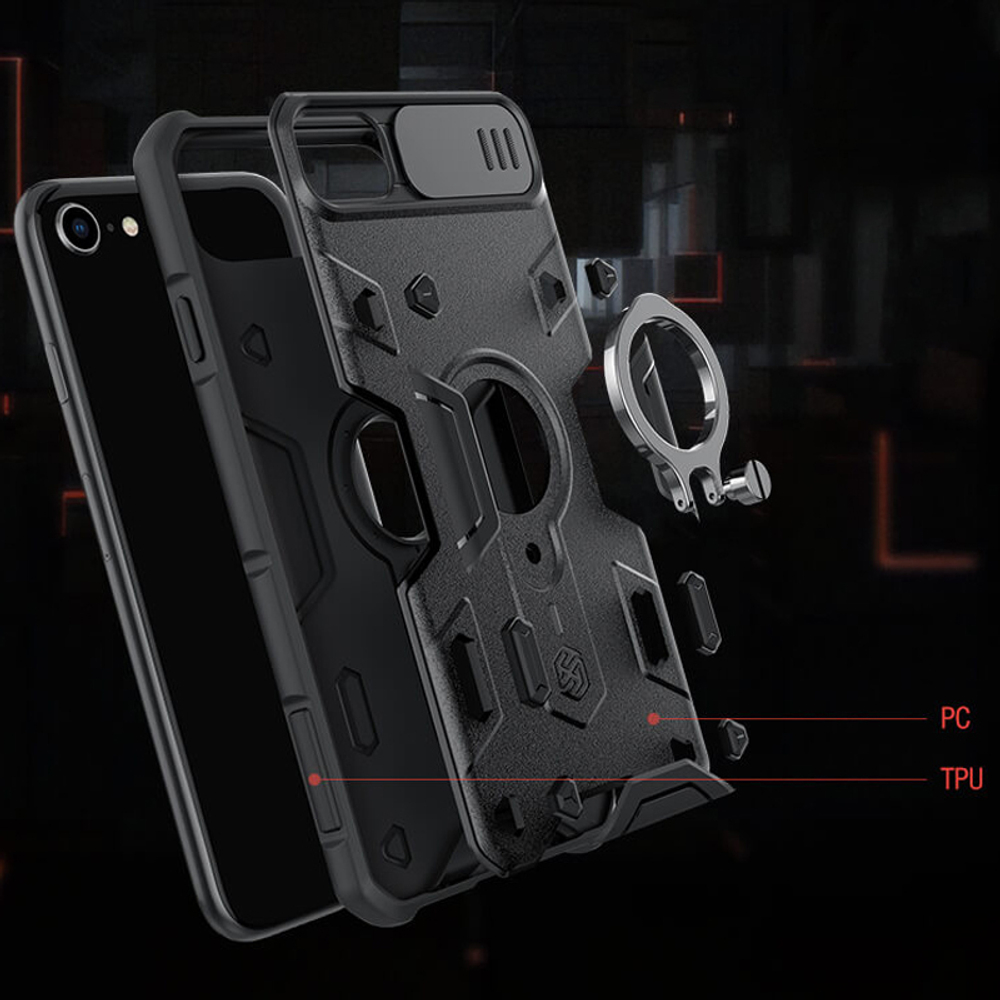 Противоударный чехол с кольцом и защитой камеры Nillkin CamShield Armor Case для iPhone SE 2020 / 7 / 8