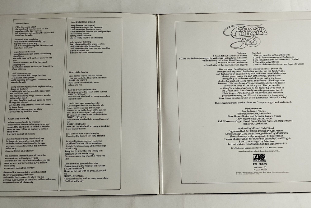 Винтажная виниловая пластинка LP Yes Fragile (Germany 1980) Roundabout