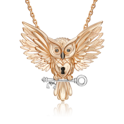 Подвеска «Сова» из комбинированного золота с эмалью
