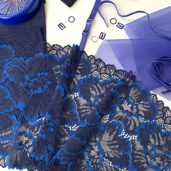 Кружево эластичное темно-синий/ультрамарин 22 см, Китай