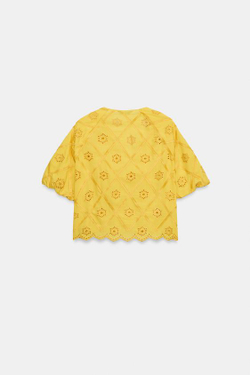 ZARA ТОП С ПЕРФОРИРОВАННОЙ ВЫШИВКОЙ, ГОРЧИЧНЫЙ
