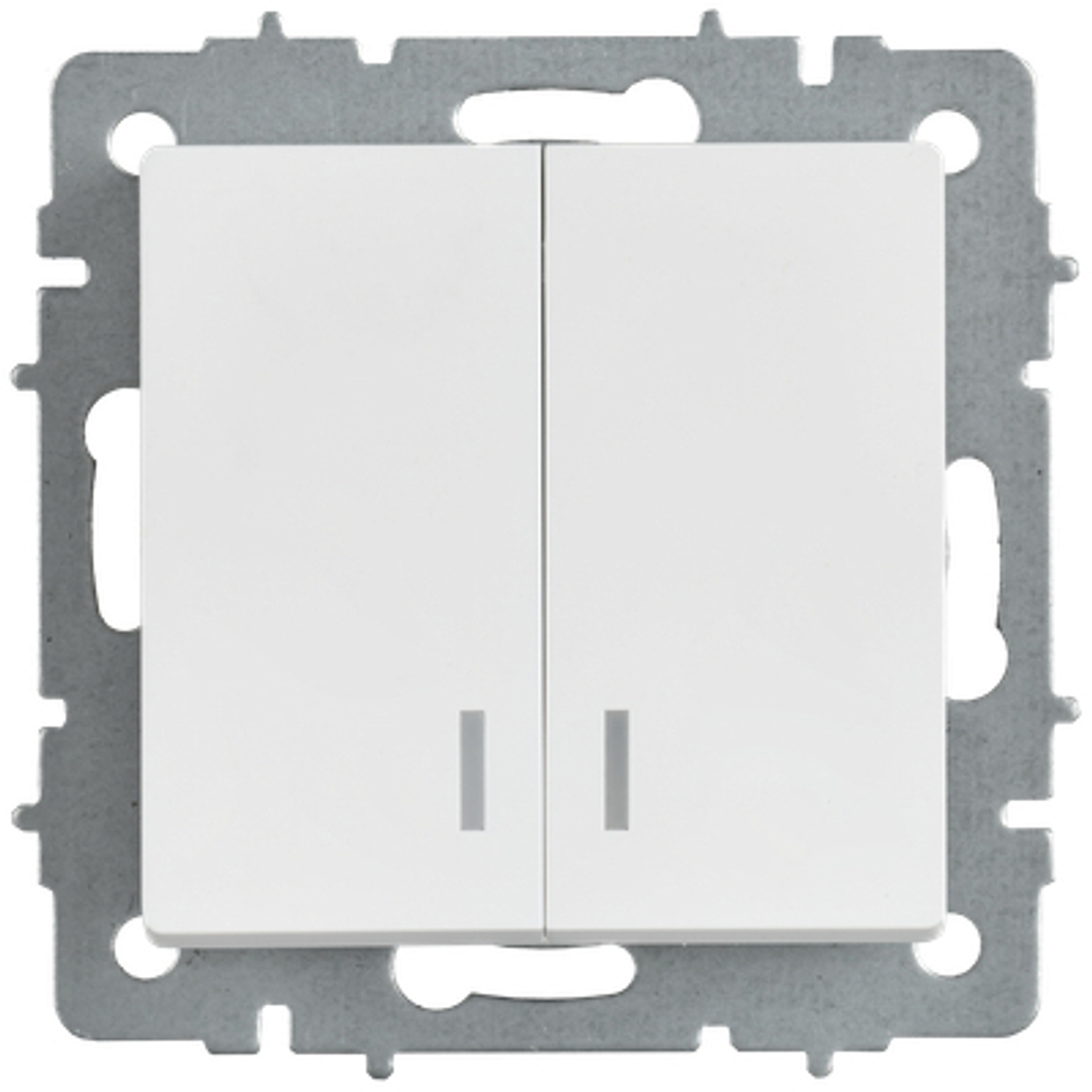 BRITE Выключатель 2-клавишный с индикацией 10А ВС10-2-1-БрАБ арктический белый IEK