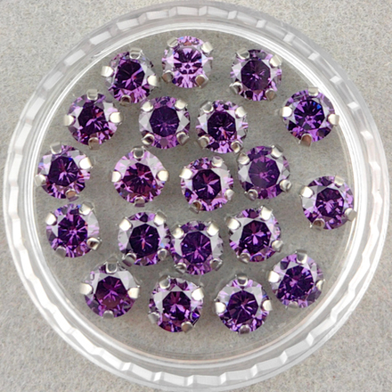 Фианиты шатоны в оправах, Amethyst/Platinum