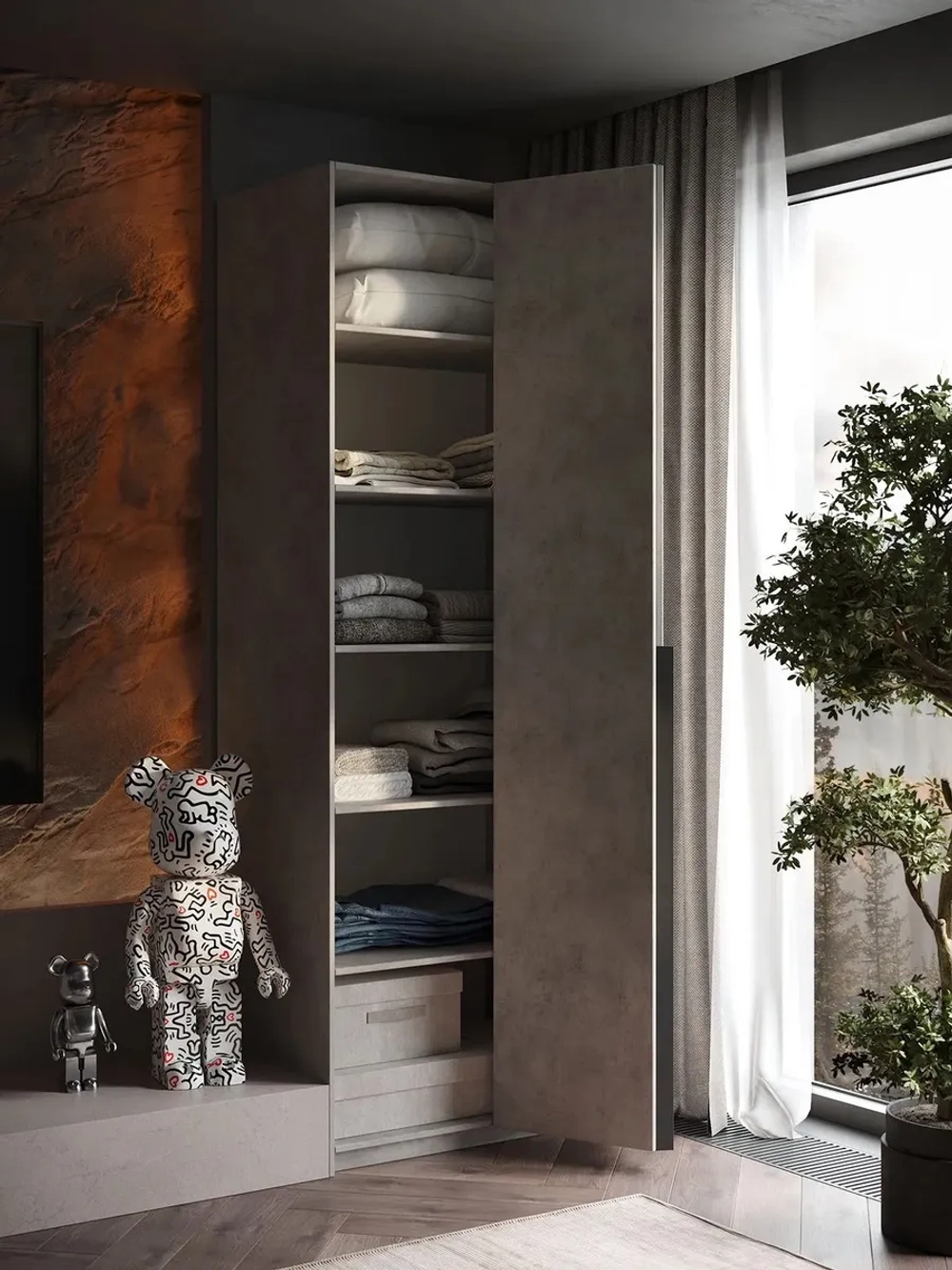 Шкаф Распашной Серый 81х220x52,5 SOHO WingLine,с полками