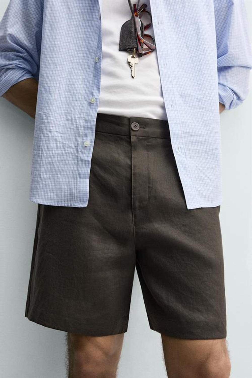 ZARA БЕРМУДЫ ИЗ 100% ЛЬНА КЛАССИЧЕСКОГО КРОЯ, КОРИЧНЕВЫЙ