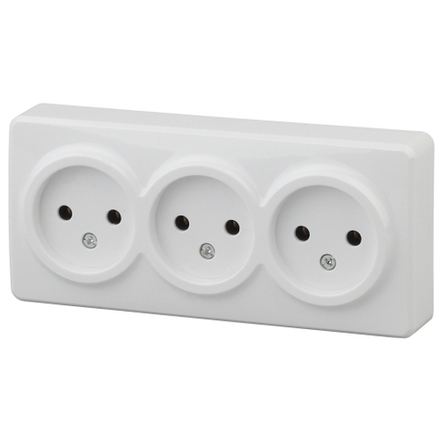 Розетка ЭРА Эксперт 11-2207-01 тройная 3х2P 16A-250В IP20 ОУ горизонт. белый