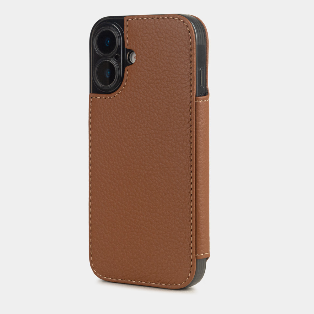 Чехол-книжка кожаная для iPhone 17, теленок цвета карамель