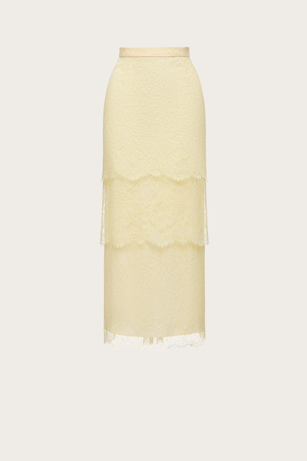ЮБКА ИЗ ЖЕЛТОГО ШЕЛКОВОГО КРУЖЕВА