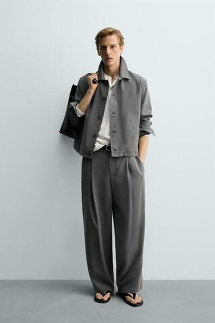 ZARA СТРУЯЩИЕСЯ БРЮКИ СО СКЛАДКАМИ, СЕРО-КОРИЧНЕВЫЙ
