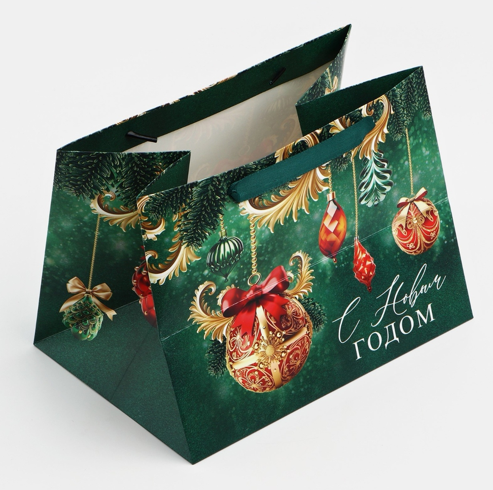 Пакет подарочный новогодний с широким дном «С Новым годом», 25×19×18 см