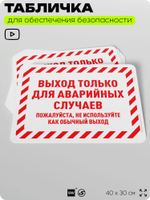 Табличка для обеспечения безопасности "Выход только для аварийных случаев", для офиса, по охране труда для предприятия, организаций, 40х30 см, Silver Plane x Айдентика Технолоджи
