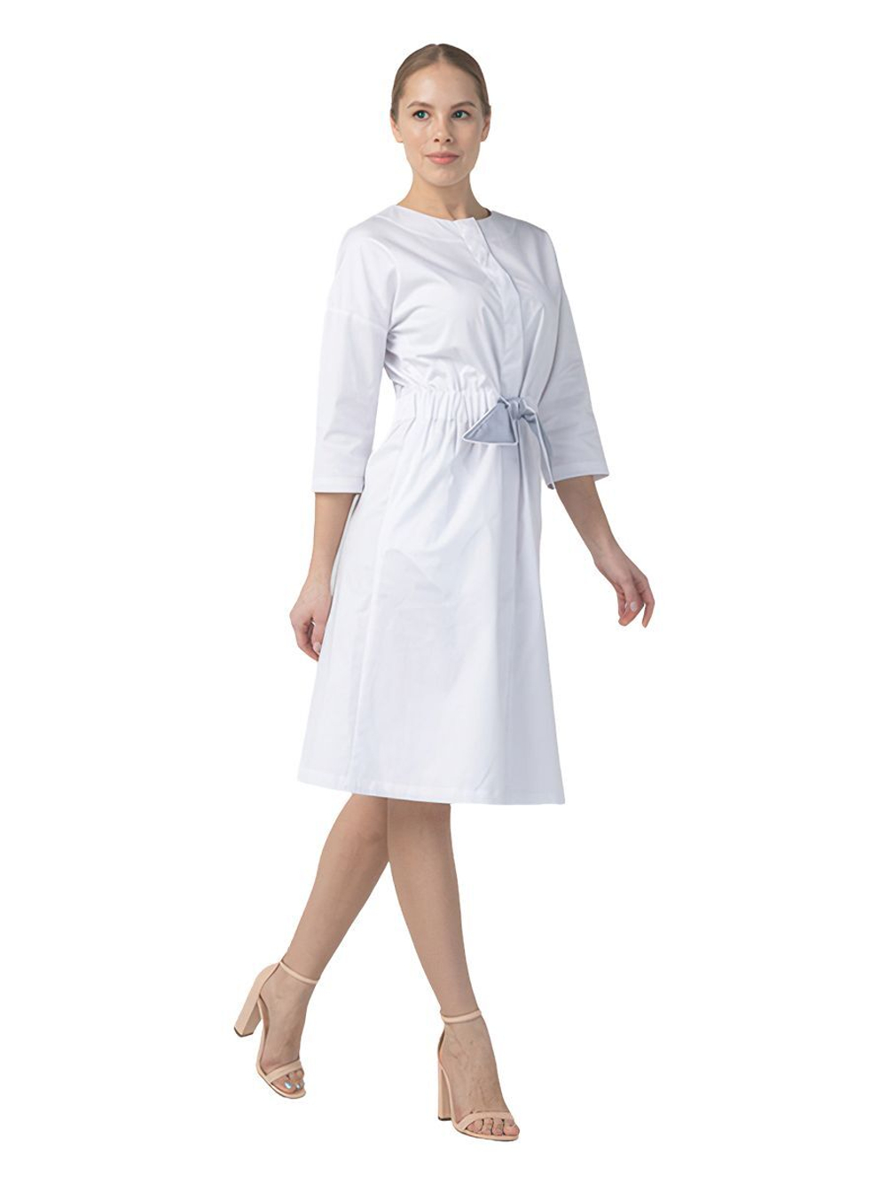 Платье медицинское Dr. Nice с серым поясом, белый, 48