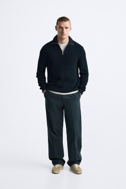 ZARA СВИТЕР С КОРОТКОЙ ЗАСТЕЖКОЙ-МОЛНИЕЙ, МОРСКОЙ СИНИЙ