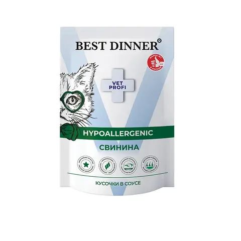 Best Dinner Vet Profi Hypoallergenic пауч для кошек (свинина) кусочки в соусе 85 гр